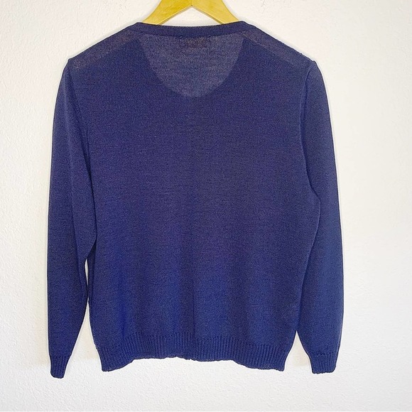 Olga Santoni Classic Blue Knit Embroidery Detail Button-Front Sweater Size USA44 - Picture 3 of 8